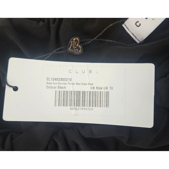 CLUB L LONDON Black One Shoulder Fishtail Maxi Dress US 6 UK 10 Ruched Stretchy - Picture 7 of 8